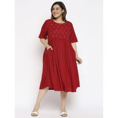aLL Printed Maroon Casual Dresses
