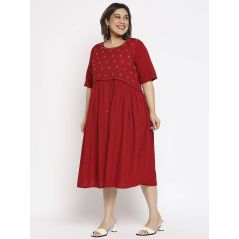 aLL Printed Maroon Casual Dresses