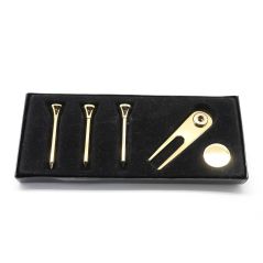 GOLFER'S GIFT SET GOLD PLATED 3 TEES, DIVOT AND MARKER SET