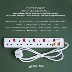 Enertize Extension Cord Multiple Trailing Power Socket Plug : 5 Gang Socket with 2 / 5 Meter Cable Cord Wire
