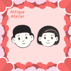 AttiqueAtelier Korean Insp Couple Head Brooch Lapel Pin Set