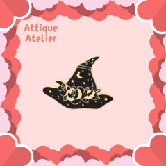 AttiqueAtelier Witchy Cat Wizard Brooch Pin