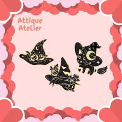 AttiqueAtelier Witchy Cat Wizard Brooch Pin