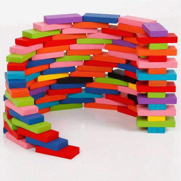 100Pcs Rainbow Wooden Dominos Blocks Set Kids Game Educational Play Toy Christmas Gift