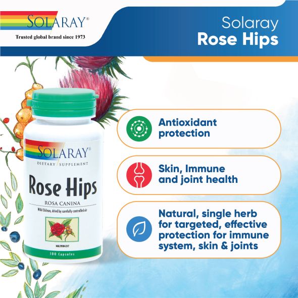 SKIN, IMMUNE AND JOINT HEALTH - Solaray Rose Hips - 100 Capsules