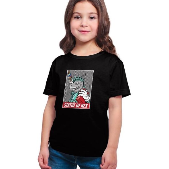 Baju dinosaur kids Dinosaur Statue of Rex Kids T-shirt Casual Clothing Kizmoo Shirts Boy Girl Ready Stock
