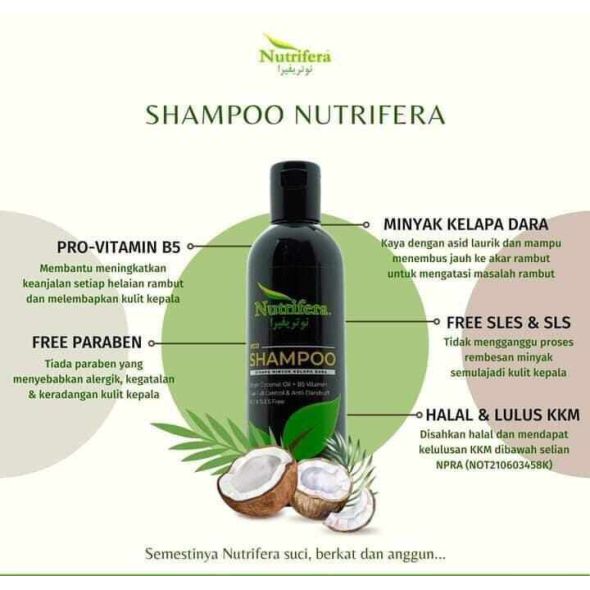 Shampoo Nutrifera  Minyak Kelapa Dara 100% Keluaran Bumiputera Organik