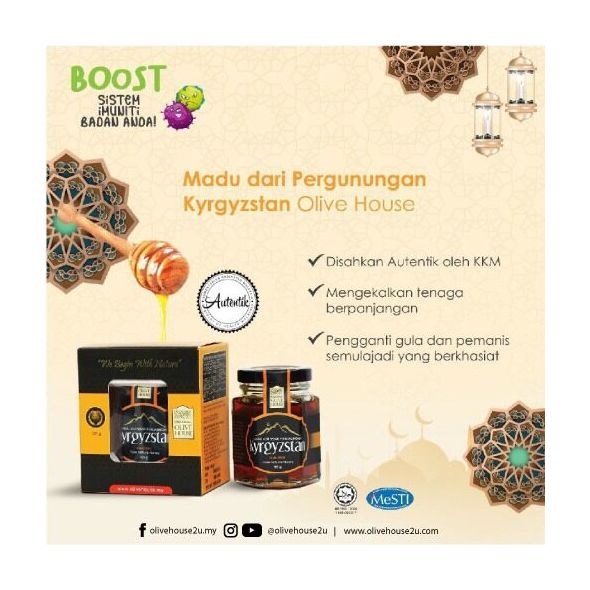 OLIVE HOUSE - Madu Asli Pergunungan Kyrgystan 350 g Olive House + Free Gift l Tiada gula tiada bahan pengawet
