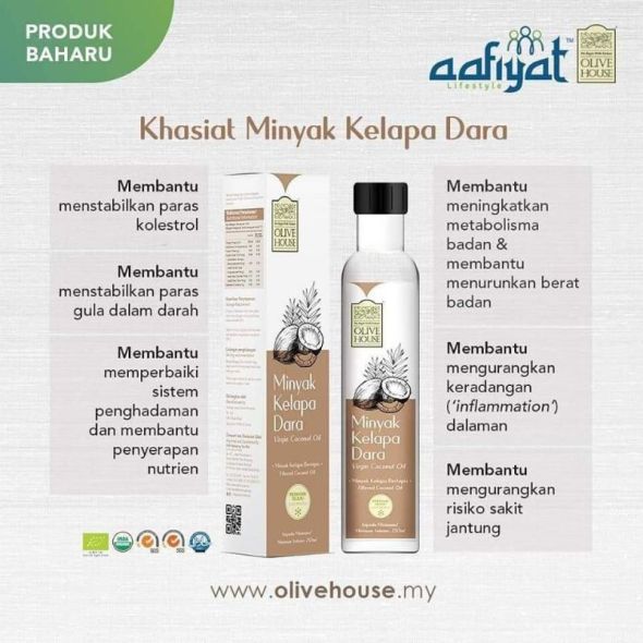 OLIVE HOUSE - Minyak Kelapa Dara 250 ml (Virgin Coconut Oil) + Free Gift