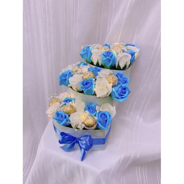 Blue 21 Soap Roses with 13 Fererors